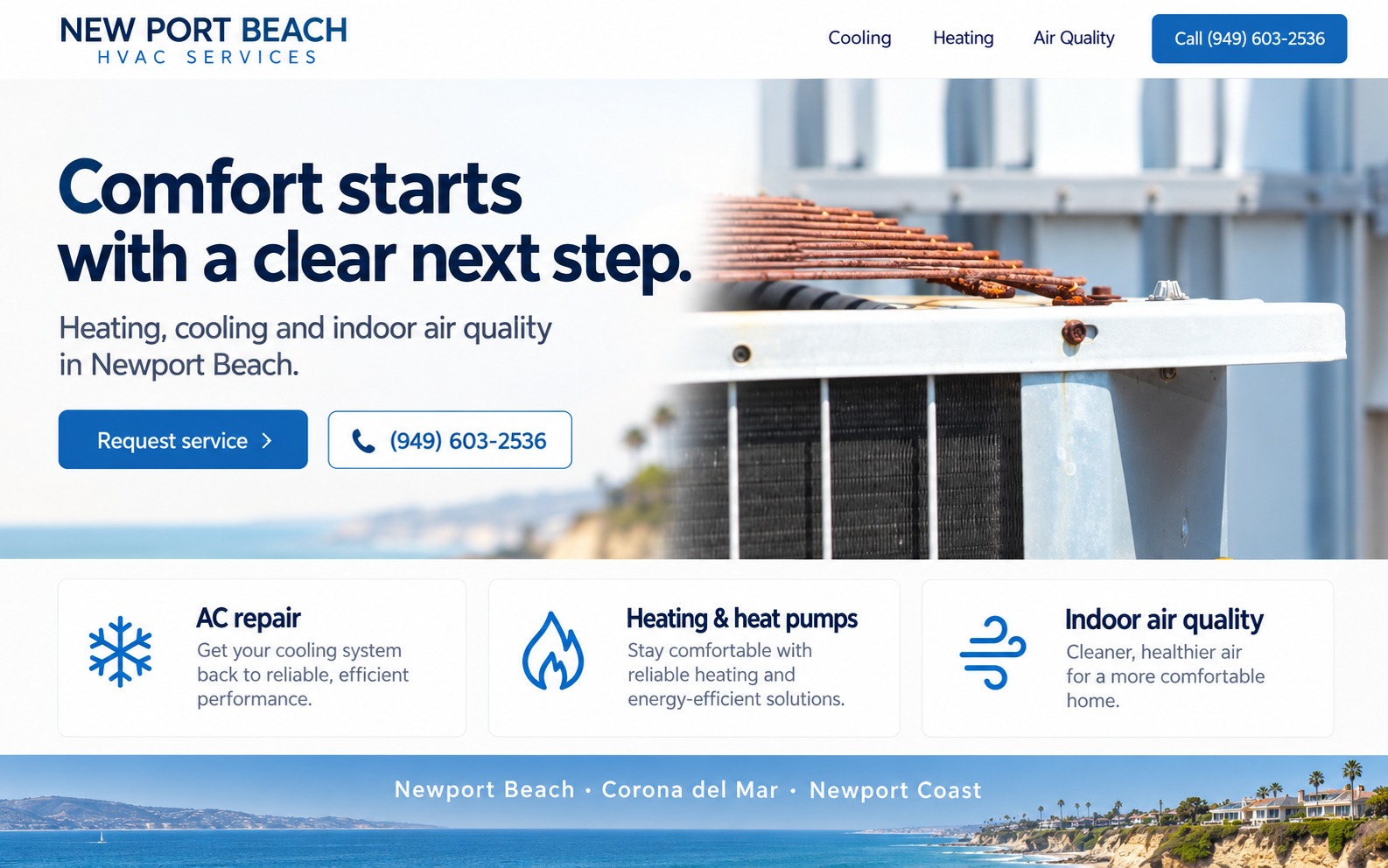 Proposed New Port Beach HVAC Services homepage preview